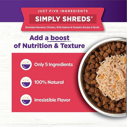 Wellness CORE Simply Shreds Natural Grain Free Wet Dog Food Mixer, Wild Salmon & Pumpkin, 2.8 oz. Pouch (12 Nos) + Natural Grain Free Wet Dog Food Mixer, Tuna, Beef & Carrots, 2.8 oz. Pouch (12 Nos)