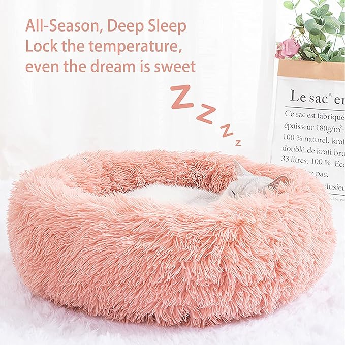 Geizire Anti Anxiety Round Fluffy Plush Faux Fur Warm Washable Cat Bed & Dog Bed