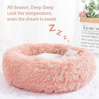 Geizire Anti Anxiety Round Fluffy Plush Faux Fur Warm Washable Cat Bed & Dog Bed