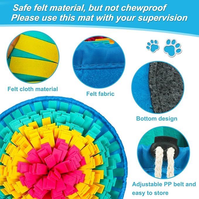 Vivifying Snuffle Mat for Dogs, Adjustable Dog Puzzle Toys Sniff Mat for All Breeds Dogs, Interactive Dog Enrichment Toys for Slow Eating and Mental Stimulation (Red Yellow Blue)