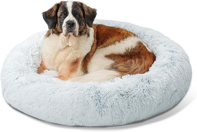 Best Friends by Sheri The Original Calming Donut Cat and Dog Bed in Shag Fur Frost 45"