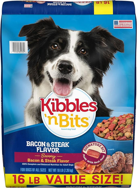 Kibbles N Bits Bacon & Steak Flavor Dry Dog Food, 16 lb Bag