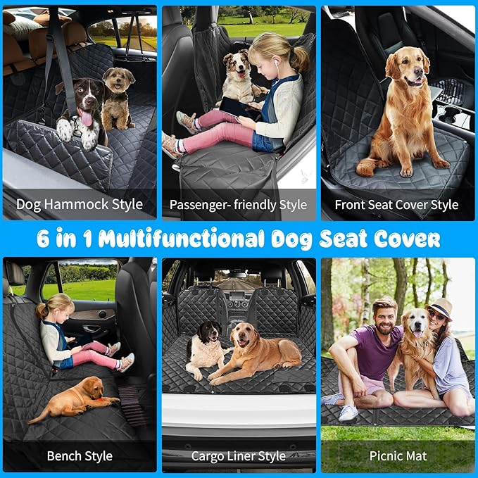 URPOWER 6-in-1 Dog Car Seat Cover for Back Seat 40/60 Split