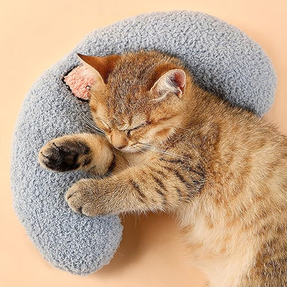 Little Pillow for Cats Puppies Ultra Soft Fluffy Pet Calming Toy Half Donut Cuddler for Joint Relief Sleeping Improve Machine Washable-Blue