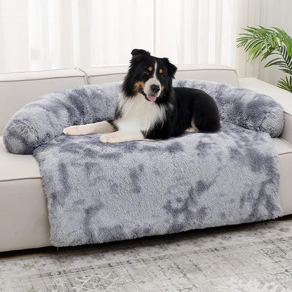 Syalife Shaggy Plush Calming Dog Couch Bed Pet Protector Cover(41"x37"x6", Grey/White)