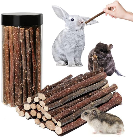 DELEMI 100g Natural Apple Sticks,Wood Sticks Chew Toys for Bunny Guinea Pig Chinchillas Guinea Pig Rabbits Hamster Gerbil Rat,Small Animals Supplies Treats Toys Food (Apple Stick)