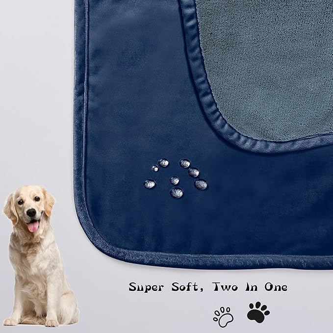 100% Waterproof Dog Blanket, 82x108 inches Soft Leak Proof Pet Couch Throw for Sofa, Bed Furniture Protector Covers from Dogs Puppys Cats Washable-Navy Blue+Stone Blue