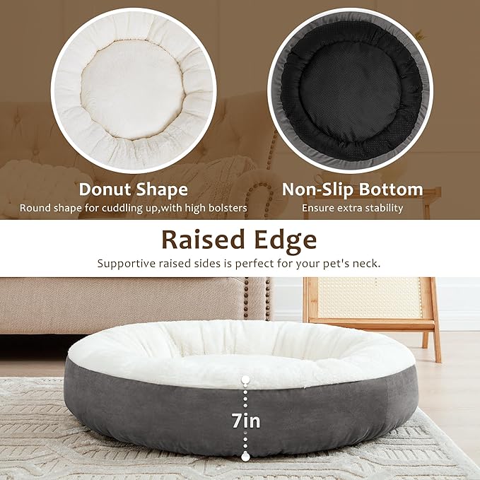 Love's cabin Round Donut Cat and Dog Cushion Bed 25in Pet