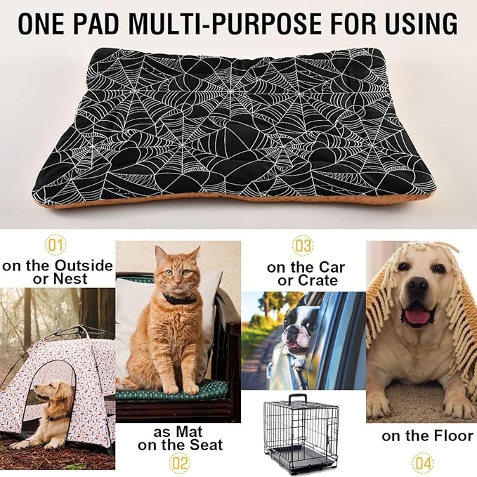Halloween Spider Web Pet Bed Pad Soft Dog Bed Mat with Anti-Slip Bottom