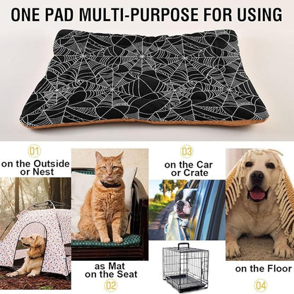 Halloween Spider Web Pet Bed Pad Soft Dog Bed Mat with Anti-Slip Bottom