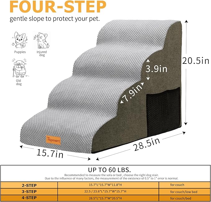 Topmart 4 Tiers Foam Dog Stairs/Steps for Small Dogs Pain,20.5”H
