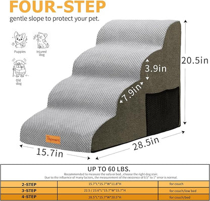 Topmart 4 Tiers Foam Dog Stairs/Steps for Small Dogs Pain,20.5”H