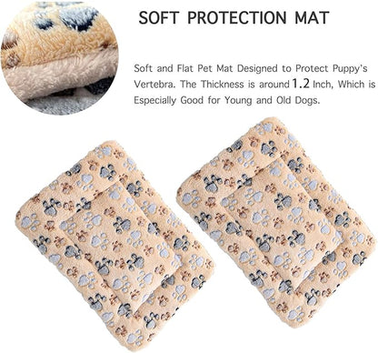 2 Pcs Pet Bed Mats. Ultra Soft Pet (Dog/Cat) Bed with Cute Prints. Reversible Faux Lambswool Kennel Pad for Medium Small Dogs and Cats. Machine Washable Pet Bed.