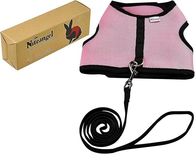 Niteangel Adjustable Soft Harness with Elastic Leash for Rabbits (L, Pink)