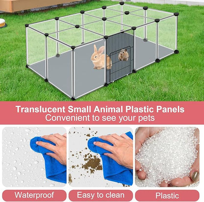 20 Panels Small Animals Playpen, Transparent Pet Playpen with Waterproof Mat, Plastic Enclosure, Pet Fence Yard Fence for Guinea Pigs, Bunny, Ferrets, Hamsters, Hedgehogs for Indoors Outdoor