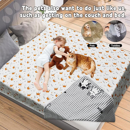 Waterproof Dog Bed Cover, Reversible Bed Cover for Dogs with Lint Roller, Cute Pattern Design Pet Bed Cover (82“*82”)