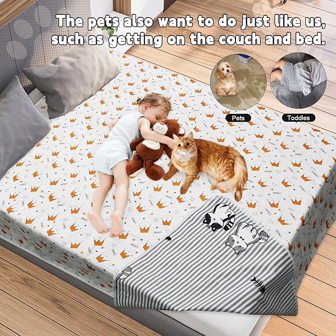 Waterproof Bed Cover for Dogs, Reversible Soft Couch Cover for Dogs with Lint Roller, Cute Pattern Design Pet Blanket for Bed Washable(68“*82”)