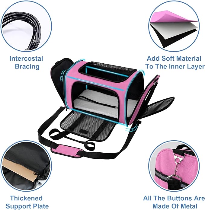 Soundy Large Cat Carrier Dog Carrier Pet Carrier Under 25 Lbs, Large Cats Small to Medium Dogs Portable Soft Sided Folding Travel Pet Carrier, Cat Carrier for 2 Cats Car Travel Carrier(Large, Pink)