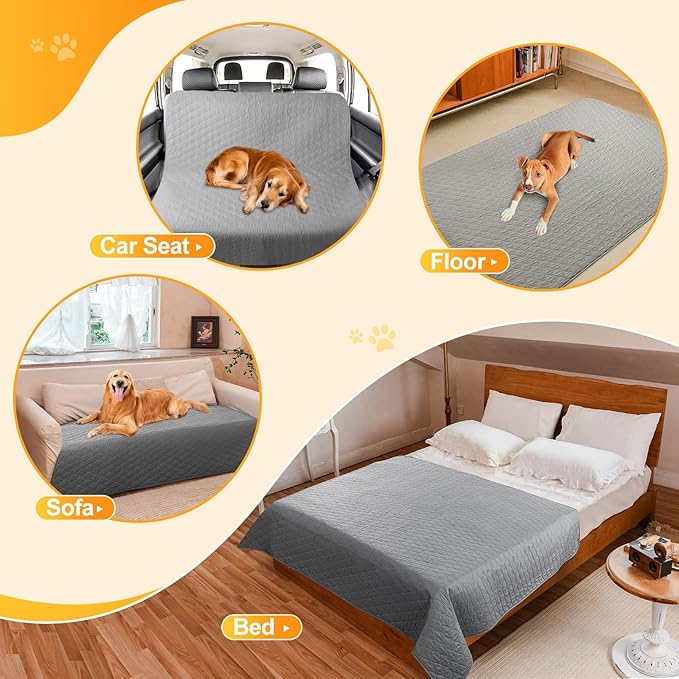 2 Pack Waterproof Dog Bed Cover Blanket Non Slip Couch Cover for Pets Medium Dog Cat Kids Children Sofa Furniture Protector(54"×82", Light Grey)