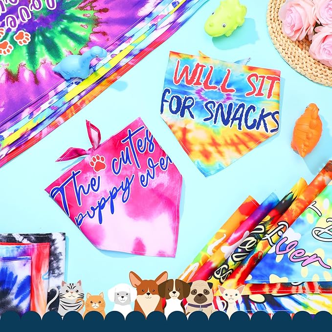 50 Pcs Tie Dye Dog Bandanas with Words
