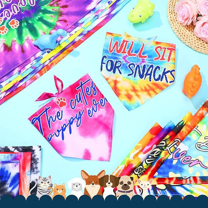 50 Pcs Tie Dye Dog Bandanas with Words