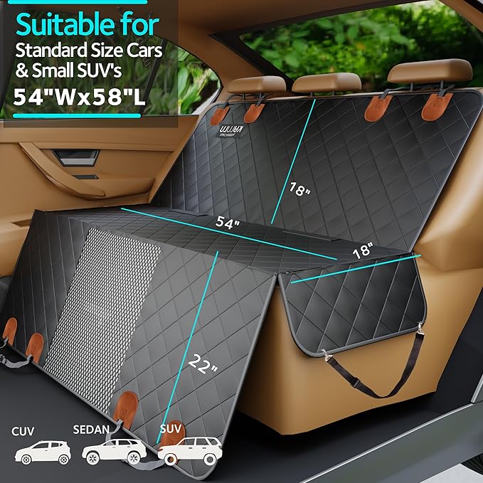 KULULU Dog Car Seat Cover for Back Seat 100% Waterproof (54" W 58" L))
