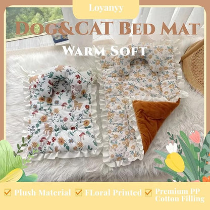 Floral Dog Dog Bed Mat Plush Kennel Pad
