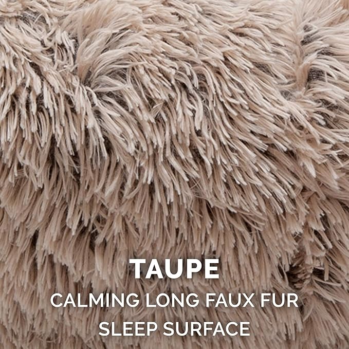 Furhaven Replacement Donut Dog Bed Cover Plush Long Faux Fur Calming Cuddler, Machine Washable - Taupe, Jumbo (X-Large)