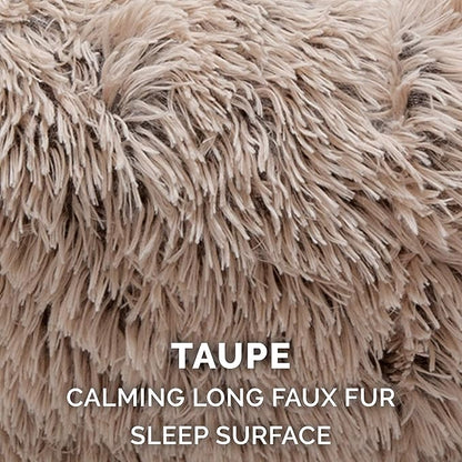 Furhaven Replacement Donut Dog Bed Cover Plush Long Faux Fur Calming Cuddler, Machine Washable - Taupe, Large