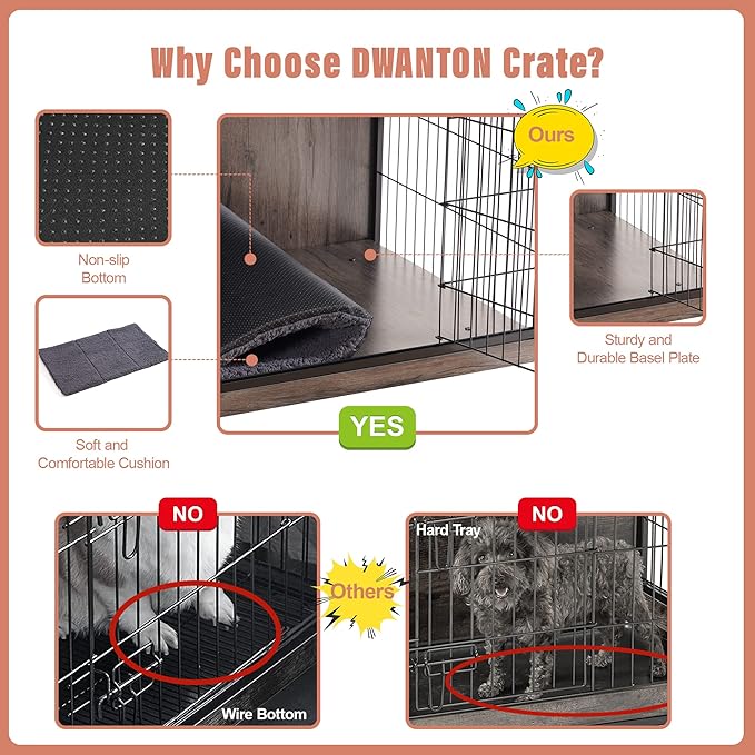 DWANTON Dog Crate Furniture with Cushion 43.3" L,