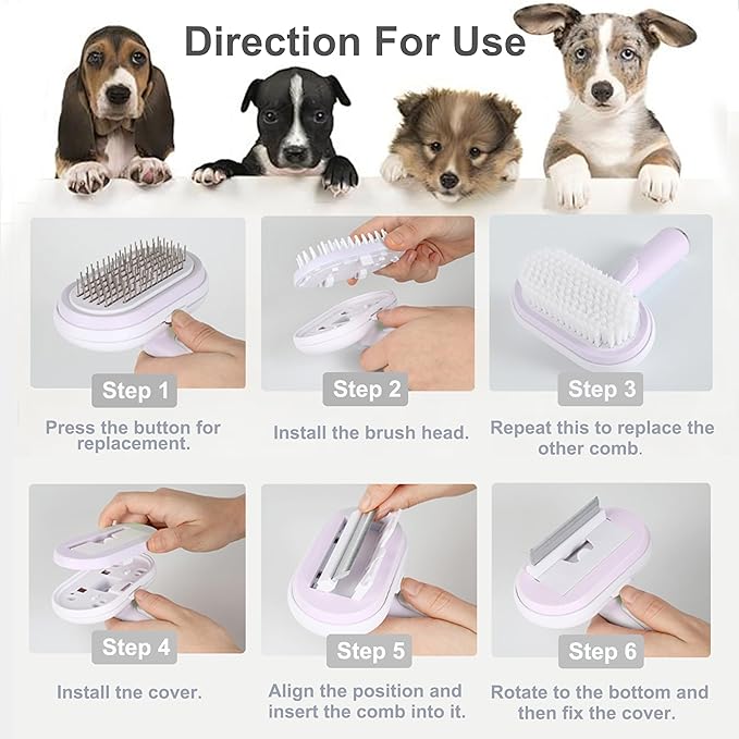 5 IN 1 Pet Grooming Brush Kit,Dog&Cat Self Cleaning Slicker Brush for Shedding.Dematting&Deshedding Dog Brush,Dog Hair Brush,Suitable for Small&Large,Long&Short Haired Pets.(Pink)