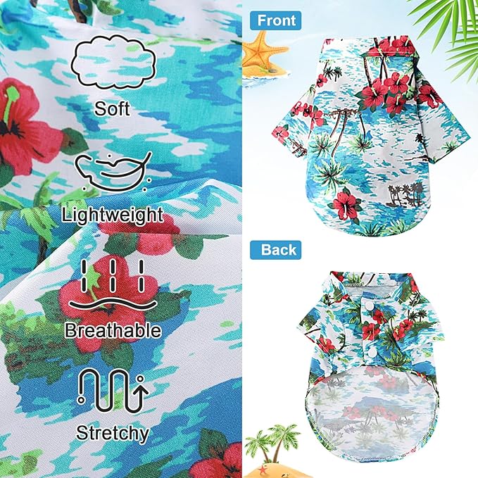 Summer Dog Clothes Boy Girl Dog Hawaiian Shirt Hawaii Style Breathable Cool Costume Beach Seaside Sweatshirt for Small Puppy Polo T-Shirt Pet Outfit