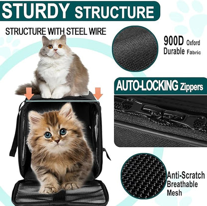 Cat Dog Pet Carrier for Medium to Large Cats (20+ lbs) and Small Dogs -Top Loading, Portable & Collapsible Cat Travel Bag Dual Kitten Sturdy Crate for Long Journeys - Holds Up to 15 lbs