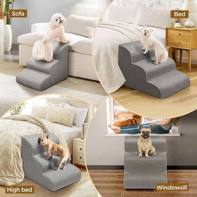 Gimars Extra Wide Sturdy 30D High Density Foam Dog Stairs for High Beds
