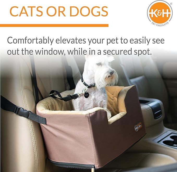 K&H Pet Products Hanging Bucket Booster Pet Seat, Elevated Dog Booster Car Seat, Car Window View for Petite and Toy Breeds, Tan 16 X 14.5 Inches