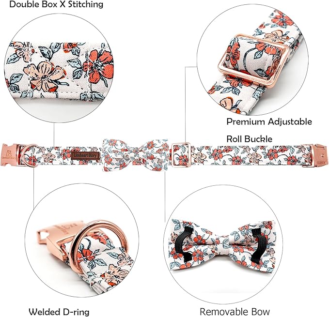 Lionheart glory Dog Collar Fall Dog Collars with Bow Tie Flower Print Dog Collar Bow Female Male Pet Collar Dogs Collar Bows Duty Adjustable Dog Bow Collars for Small Dogs