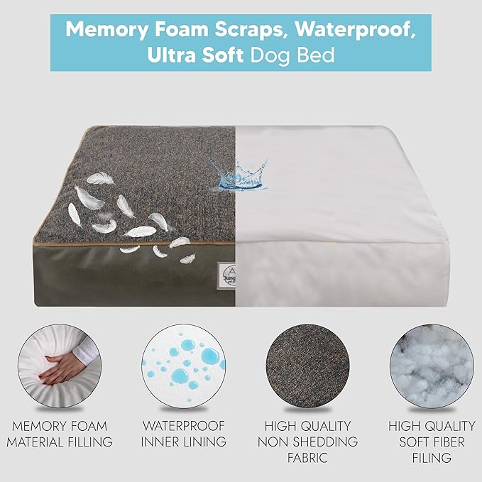 Memory Foam Dog Bed for Large Dogs- Waterproof Dog Bed Mat with Removable Washable Cover