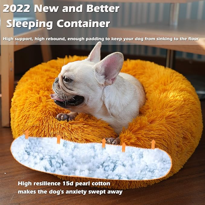 Dog Bed for Calming Dog 23 Inches Orange 25 lbs