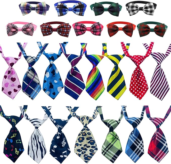 Allazone 24pcs Dog Neckties Dog Ties Adjustable Pet Neck Tie for Small Medium Puppy Cat Kitten Party Festival Birthday Gift Valentine's Holiday Wedding Assorted Doggies Grooming Supplies Accessories