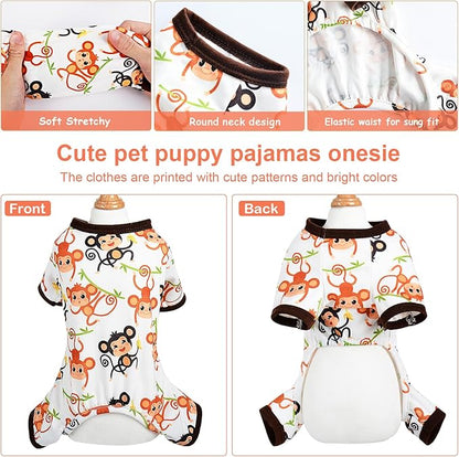 Dog Pajamas for Small Dogs Boy Girl Cute Dog Clothes Soft Stretch Chihuahua Yorkie Clothes Onesies Summer Puppy Pajamas XS-XXL, Pet Dog Pjs Outfits Shirts Pet Cats Jammies Sleeper (Medium Cute monkey)