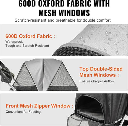 VEVOR 3 in 1 Dog Stroller For Medium Small Dogs Up to 35lbs 4 Wheels