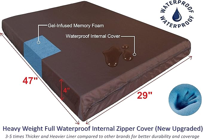 Dogbed4less Extra Large Orthopedic Waterproof Memory Foam Dog Bed with Durable Denim Cover for Large Dogs and Extra Pet Bed Cover 47X29X4 Fits 48X30 Crate