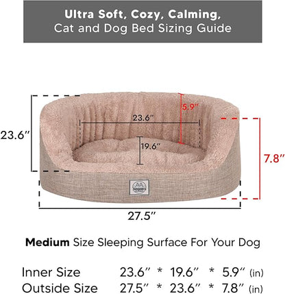 ,Beige-Medium -Ultra Soft, Cozy,Calming,Removable Washable Cover with Zipper.Anti-Slip Cat and Dog Bed.Double sided for Winter and Summer.