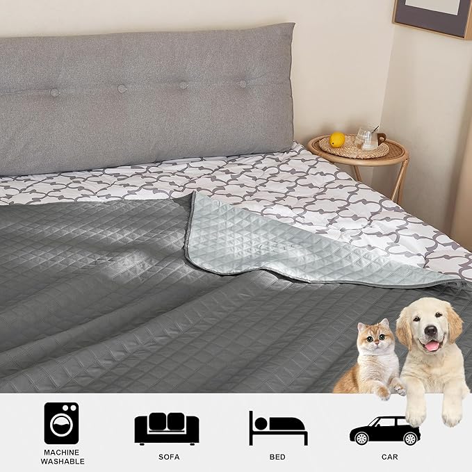 NICETOWN Waterproof Pet Blanket for Couch Bed Floor Protector for Pets Furniture Covers Cat Repellent Indoor for Sofa Reversible Dog Blanket for Winter, 1 Panel, 82 x 102 inch, Dark Grey/Light Grey