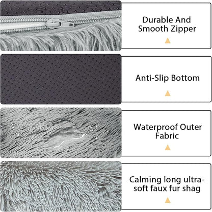 2 in 1 Calming Dog Beds for Medium Dogs, Dual Layer Orthopedic Egg Crate Foam & Memory Foam Faux Fur Shag Pet Mattress Warming Rectangle Cuddle Bed Comfy Anti Anxiety, Anti-Slip Washable Cover