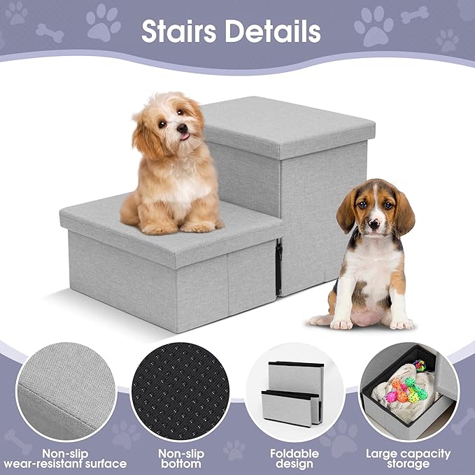 Heeyoo Dog Stairs with Storage 2 Tiers 50 lbs
