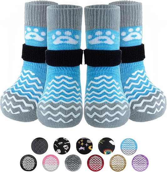 PUPTECK Anti Slip Dog Socks 2 Pairs with Double Grippers for Hardwood Floors