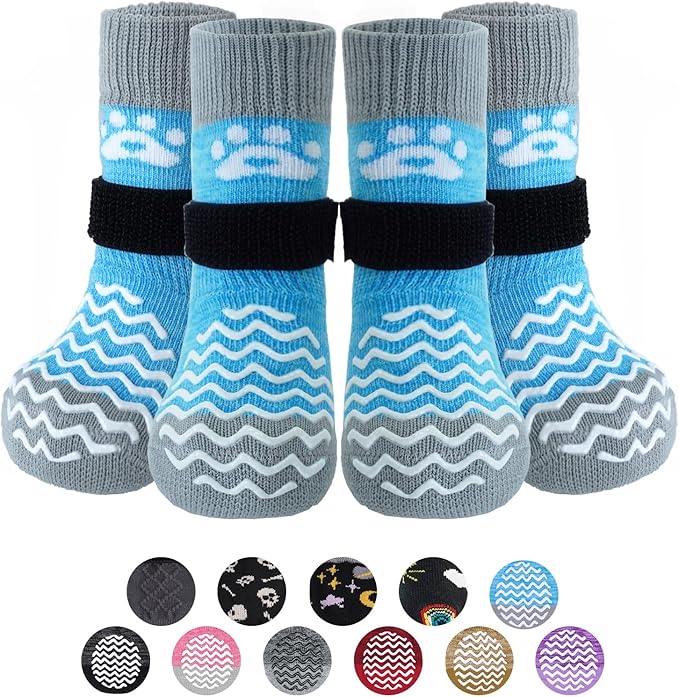 PUPTECK Anti Slip Dog Socks 2 Pairs with Double Grippers for Hardwood Floors