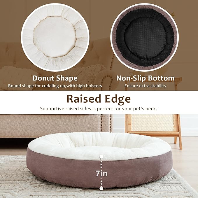 Love's cabin Donut Pet Bed 25in, Burlwood,