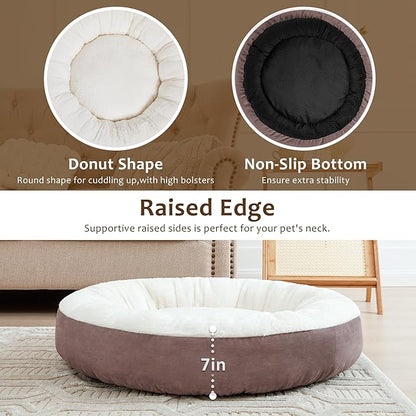 Love's cabin Donut Pet Bed 25in, Burlwood,